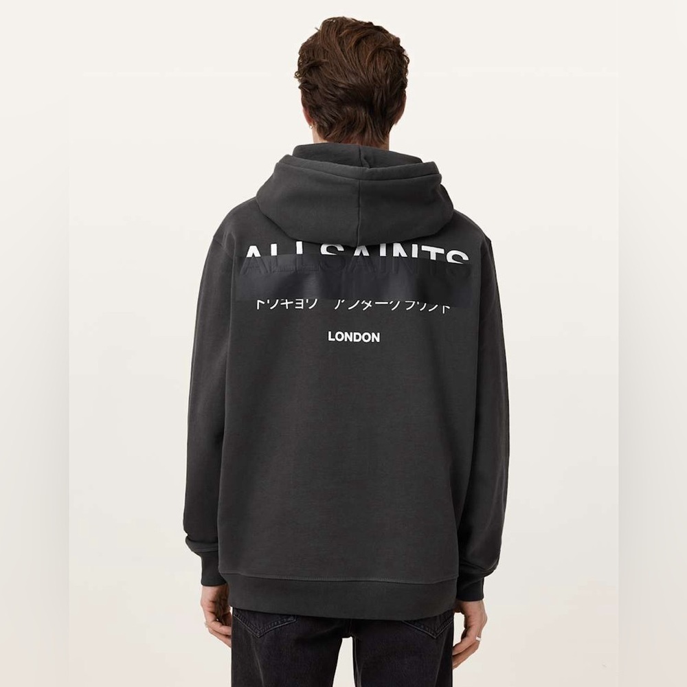 ALLSAINTS Redact Pullover Embroidered Logo Hoodie in Black XXL